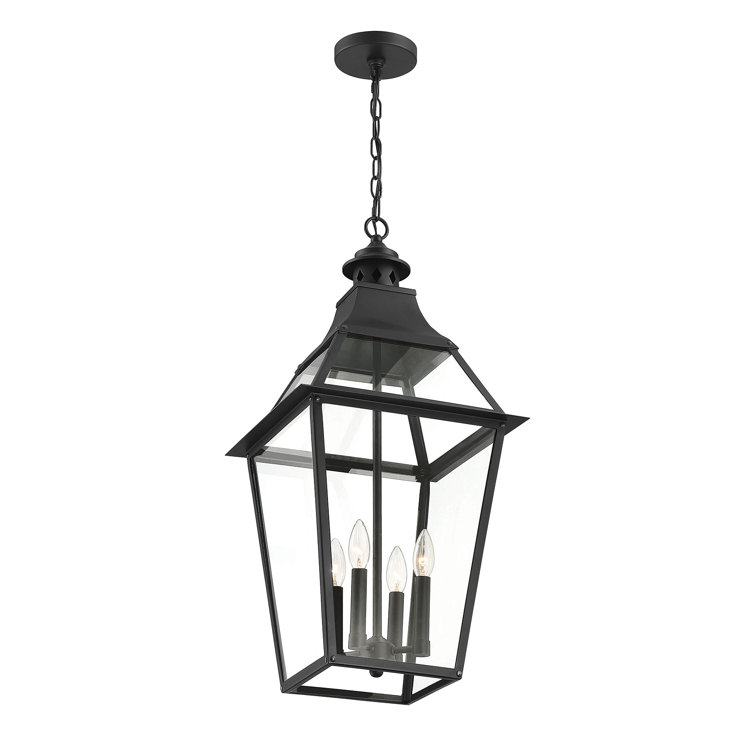 Jackson Matte Black and Gold 4-Light Outdoor Hanging Lantern