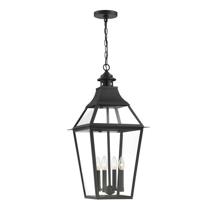 Jackson Matte Black and Gold 4-Light Outdoor Hanging Lantern