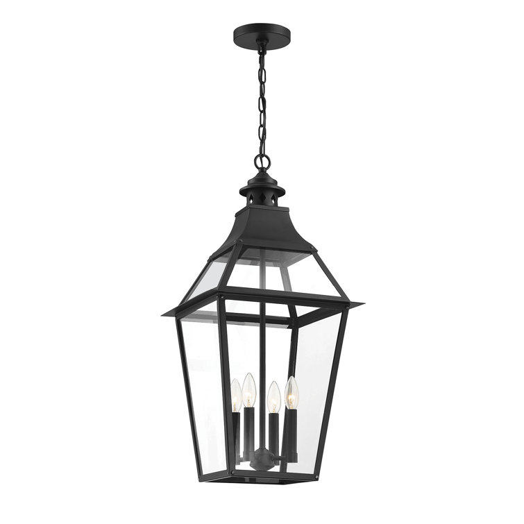 Jackson Matte Black and Gold 4-Light Outdoor Hanging Lantern
