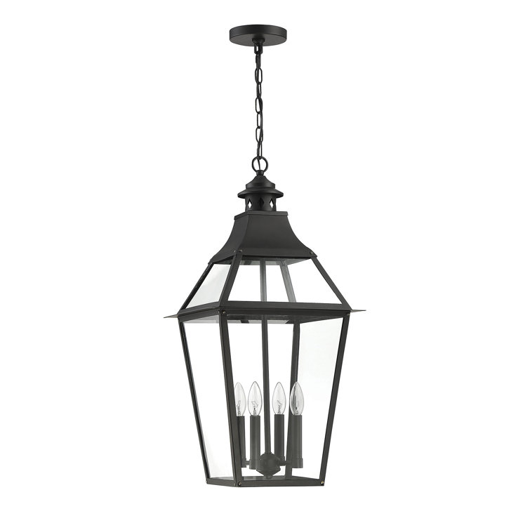 Jackson Matte Black and Gold 4-Light Outdoor Hanging Lantern