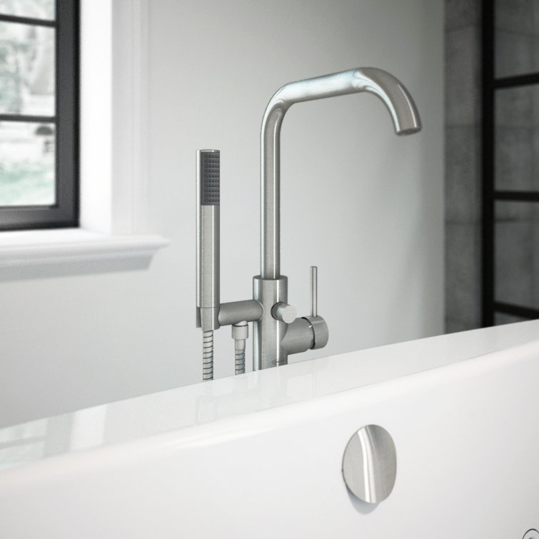 Brushed Nickel Freestanding Tub Filler with Hand Shower