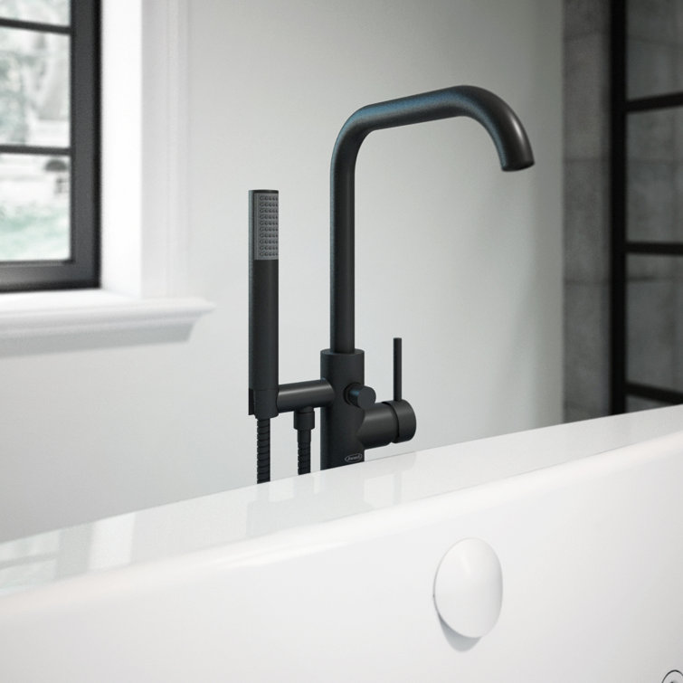 Contento Matte Black Freestanding Tub Filler with Hand Shower