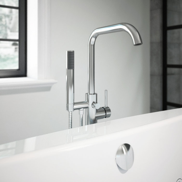 Contento Chrome Freestanding Tub Filler with Hand Shower