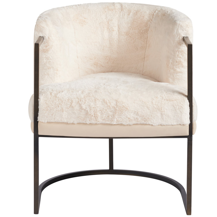 Alpine Valley Cream Leather and White Wood Barrel Accent Chair