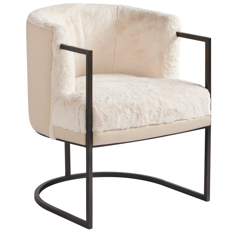 Alpine Valley Cream Leather and White Wood Barrel Accent Chair
