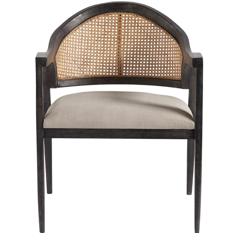 Ebony Black Wood and Beige Cane Accent Chair
