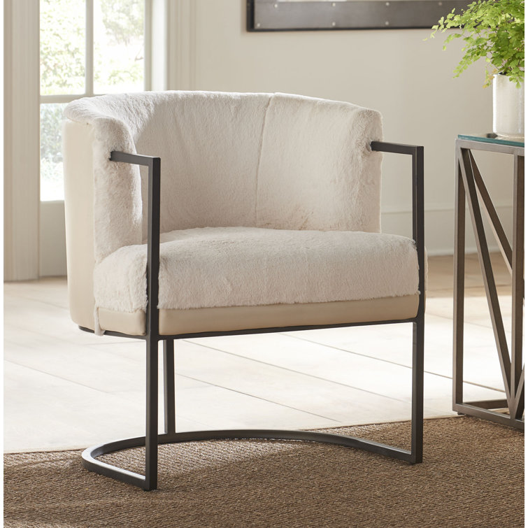 Alpine Valley Cream Leather and White Wood Barrel Accent Chair