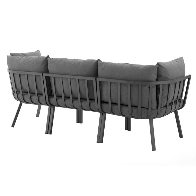 Gray Charcoal Aluminum Three-Seat Outdoor Sectional Sofa