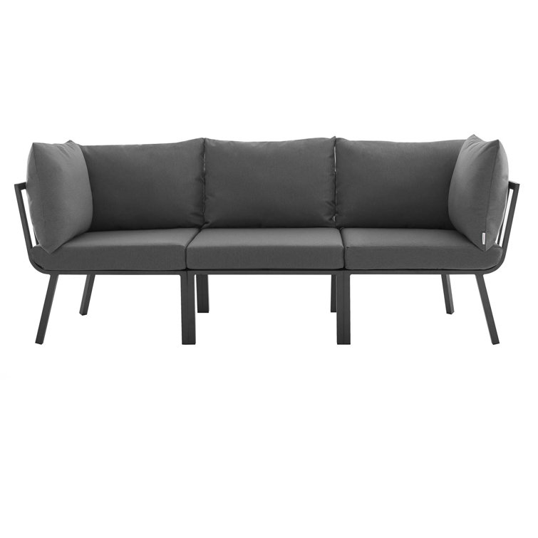 Gray Charcoal Aluminum Three-Seat Outdoor Sectional Sofa