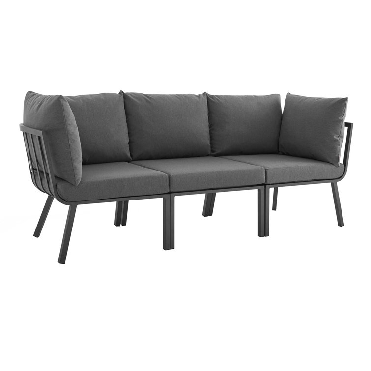 Gray Charcoal Aluminum Three-Seat Outdoor Sectional Sofa