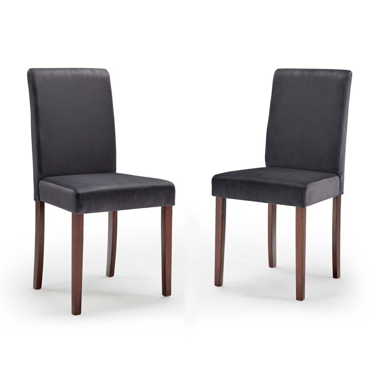 Gray Velvet Upholstered Parsons Side Chair Set with Wood Legs