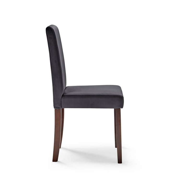 Gray Velvet Upholstered Parsons Side Chair Set with Wood Legs