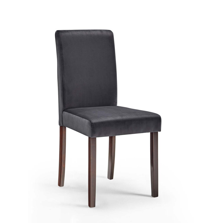 Gray Velvet Upholstered Parsons Side Chair Set with Wood Legs