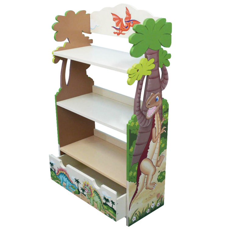 Dinosaur Kingdom Whimsical Kids' Wooden Bookshelf with Drawer
