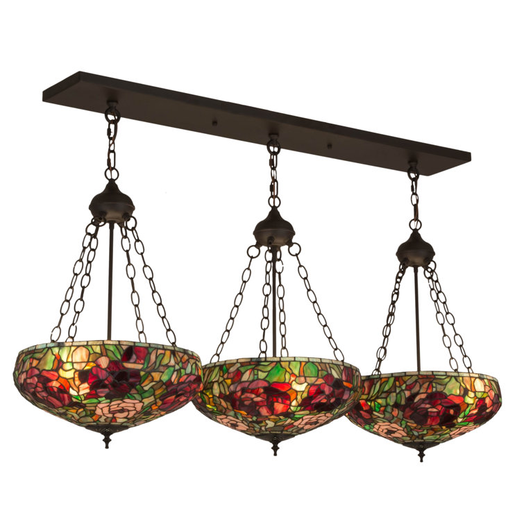 Ruby and Green Glass 9-Light Oil Rubbed Bronze Island Pendant