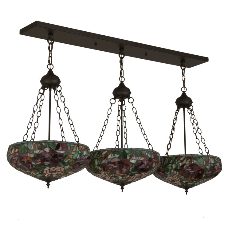 Ruby and Green Glass 9-Light Oil Rubbed Bronze Island Pendant