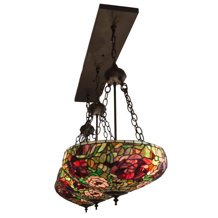 Ruby and Green Glass 9-Light Oil Rubbed Bronze Island Pendant