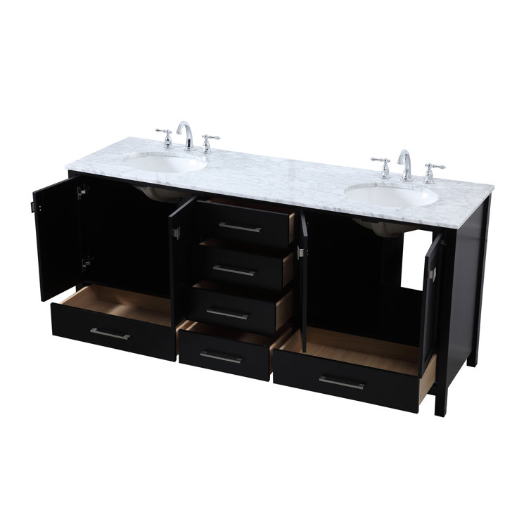 Irene 72" Black Double Bathroom Vanity with Calacatta White Countertop