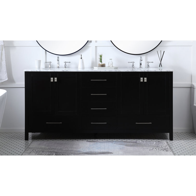 Irene 72" Black Double Bathroom Vanity with Calacatta White Countertop