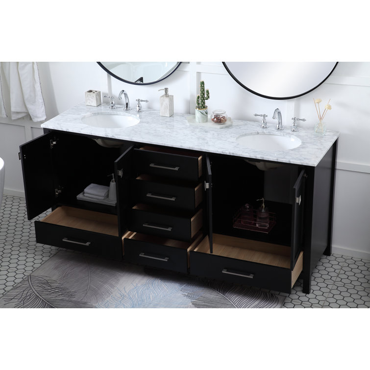Irene 72" Black Double Bathroom Vanity with Calacatta White Countertop