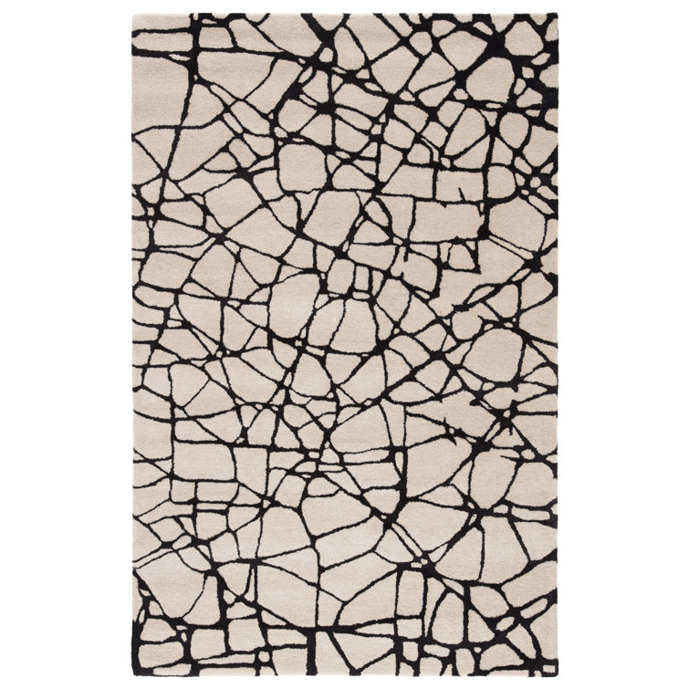 Black and White Hand-Tufted Wool Rectangular Rug 5' x 8'