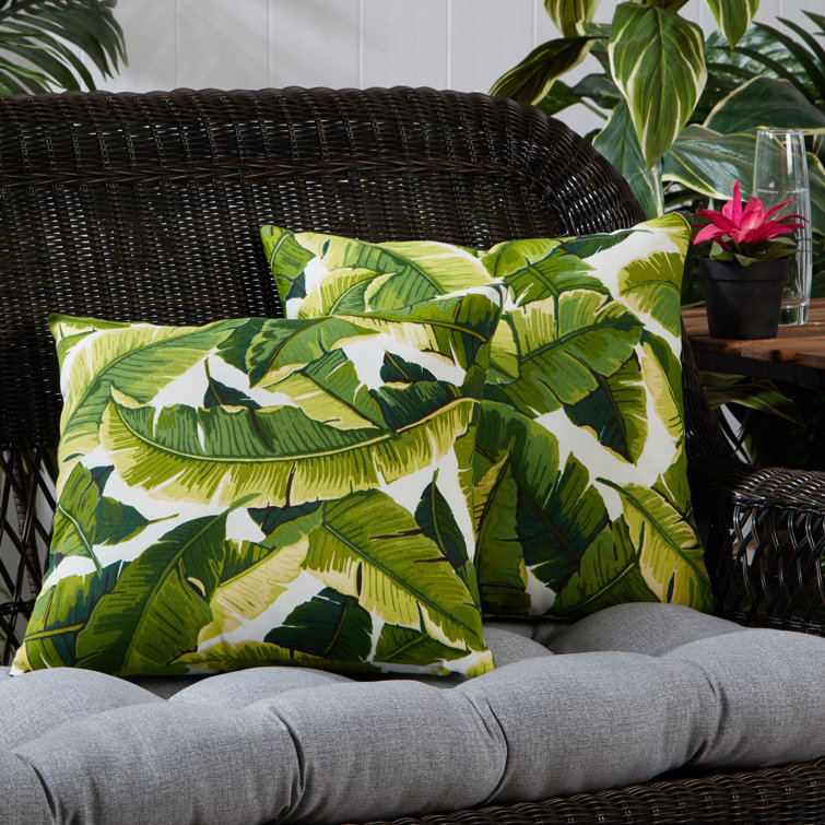 Palm Leaves White 17" Square Outdoor Throw Pillow Set