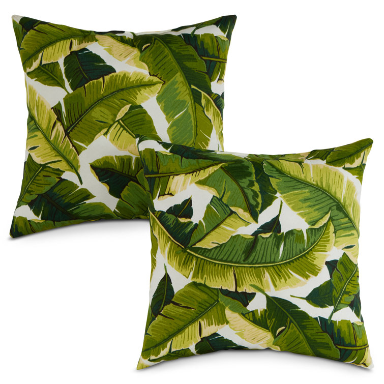 Palm Leaves White 17" Square Outdoor Throw Pillow Set