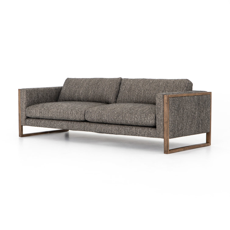 Arden Charcoal 97" Track Arm Sofa with Distressed Natural Frame