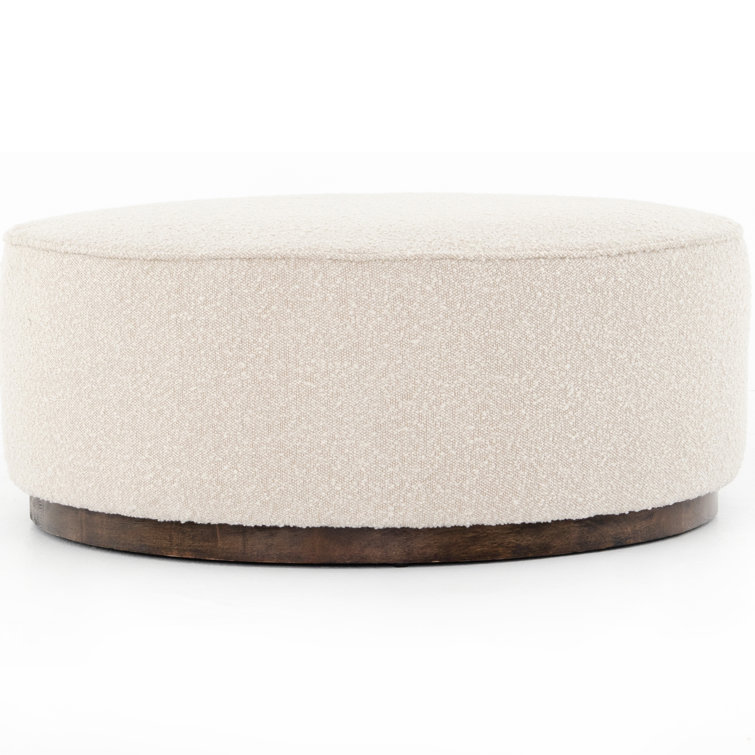 Sinclair 36" Cream Round Ottoman with Distressed Natural Base