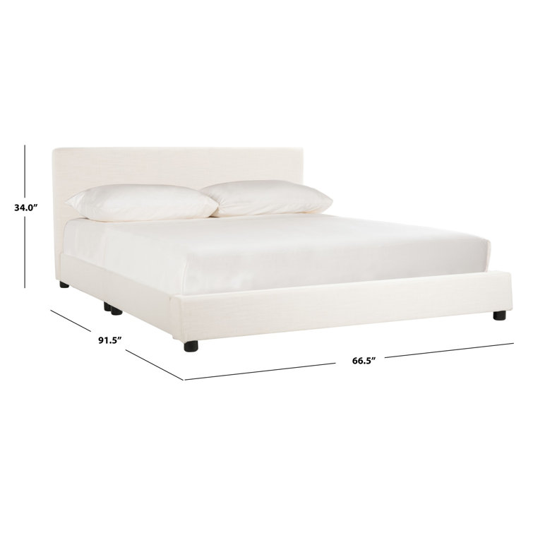 Beige Linen Upholstered Queen Bed with Tufted Headboard