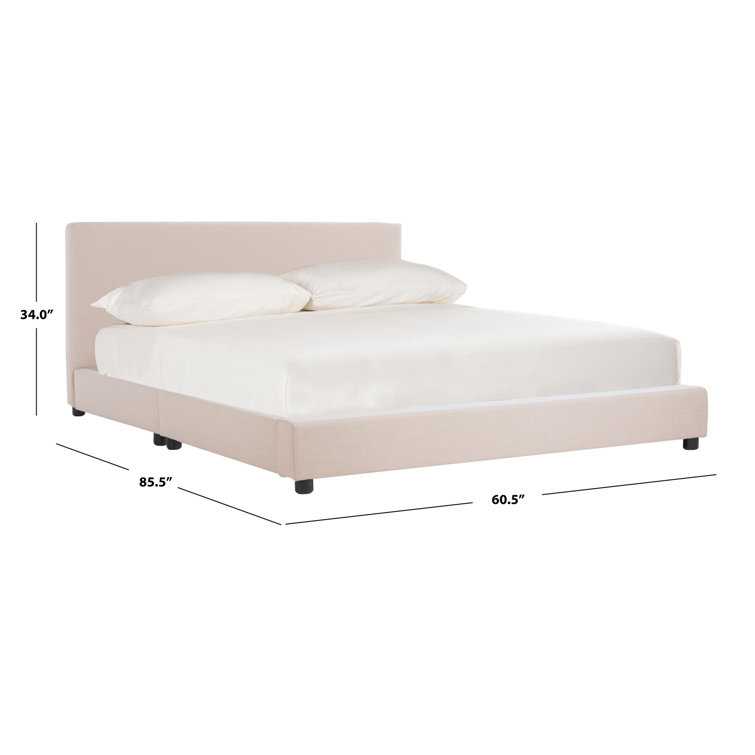 Beige Linen Upholstered Queen Bed with Tufted Headboard