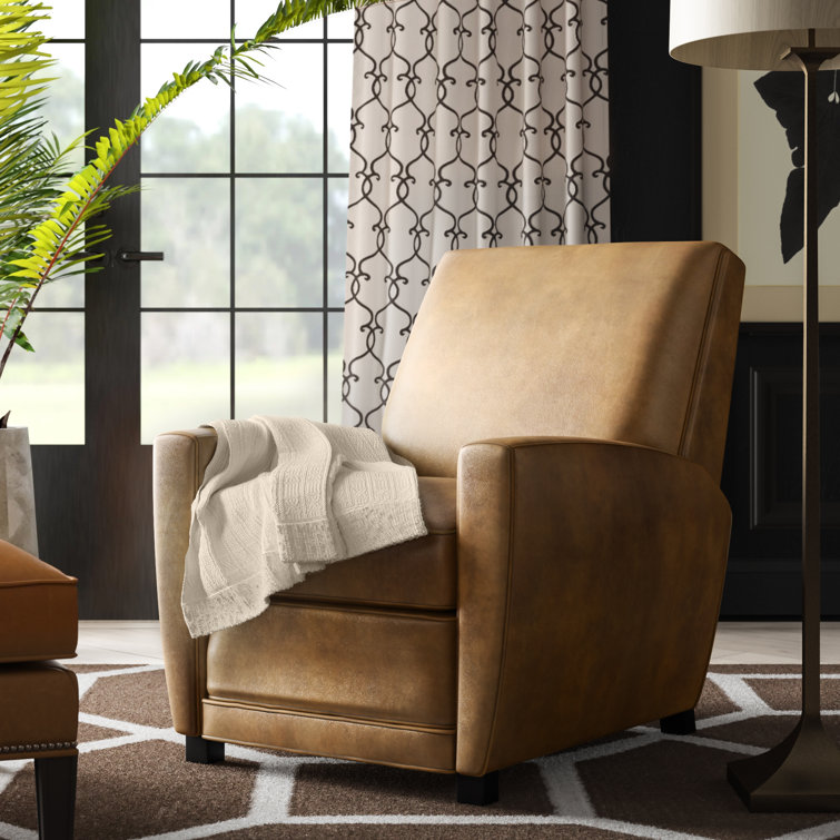 Brown Leather Recliner with Manufactured Wood Frame