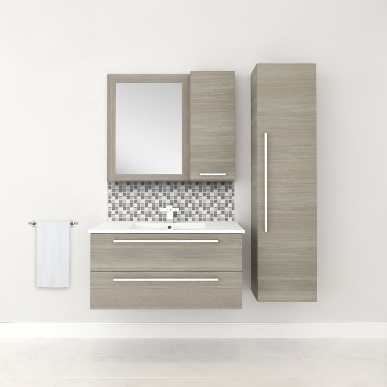 Aria 36" Gray Wall-Mount Single Sink Vanity with Marble Top