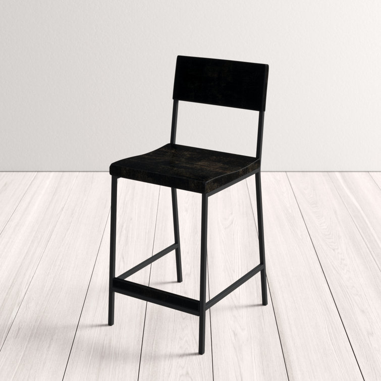 Tacoma 24.8" Black Wood and Metal Counter Stool