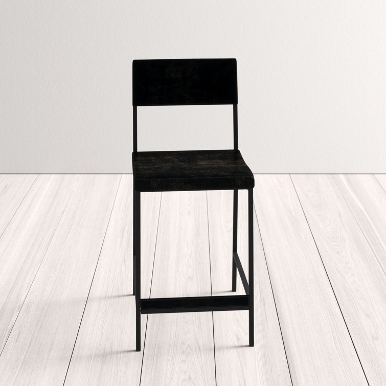 Tacoma 24.8" Black Wood and Metal Counter Stool