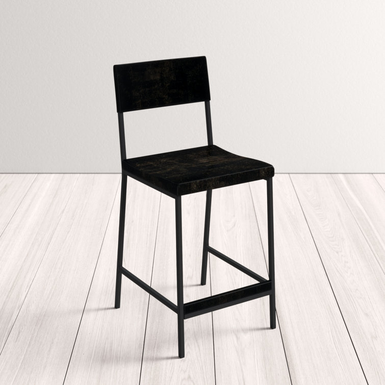 Tacoma 24.8" Black Wood and Metal Counter Stool