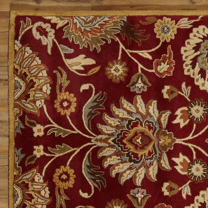Burgundy Floral Hand-Tufted Wool Square Rug