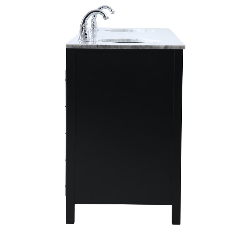 Irene 72" Black Double Bathroom Vanity with Calacatta White Countertop