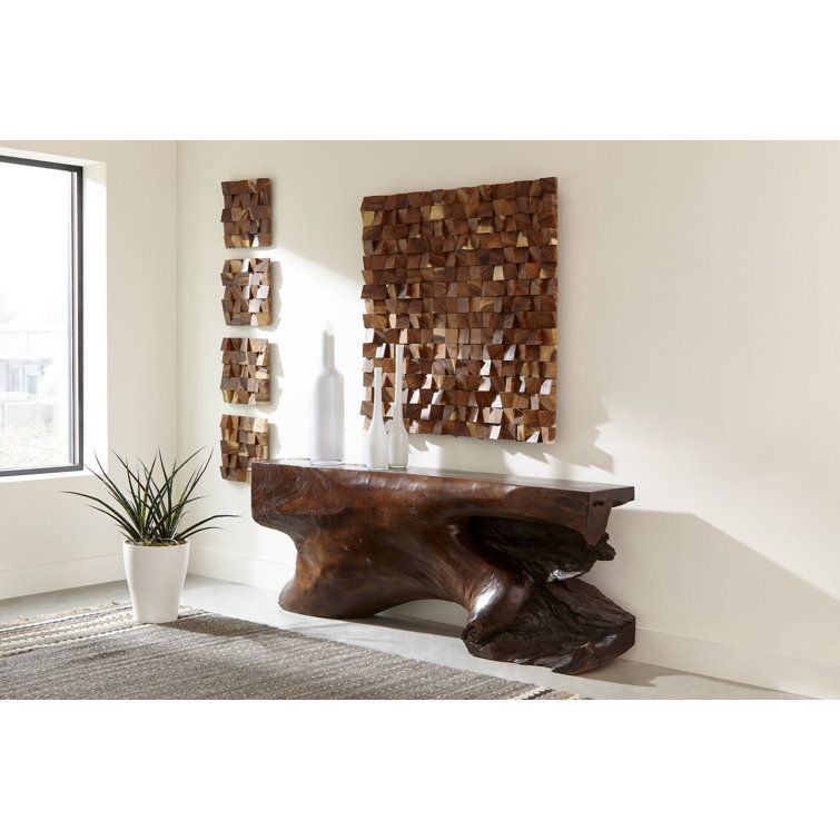 Chamcha Wood Mosaic Wall Art in Natural Brown