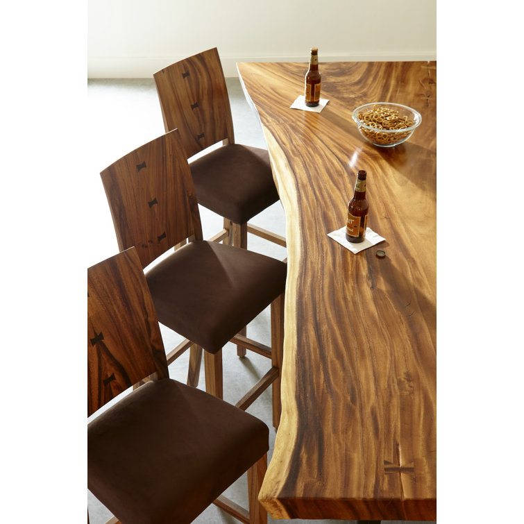 Chamcha Wood and Brown Leather Counter Stool