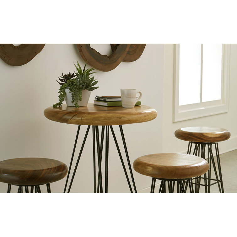 Contemporary Black and Brown Swivel Solid Wood Bar Stool with Metal Legs
