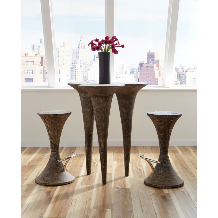 Gray Stone Chamcha Wood Bar Stool with Stainless Steel Foot Rest