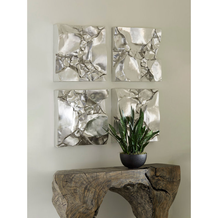 Contemporary Silver Leaf 24" Square Cairn Wall Decor