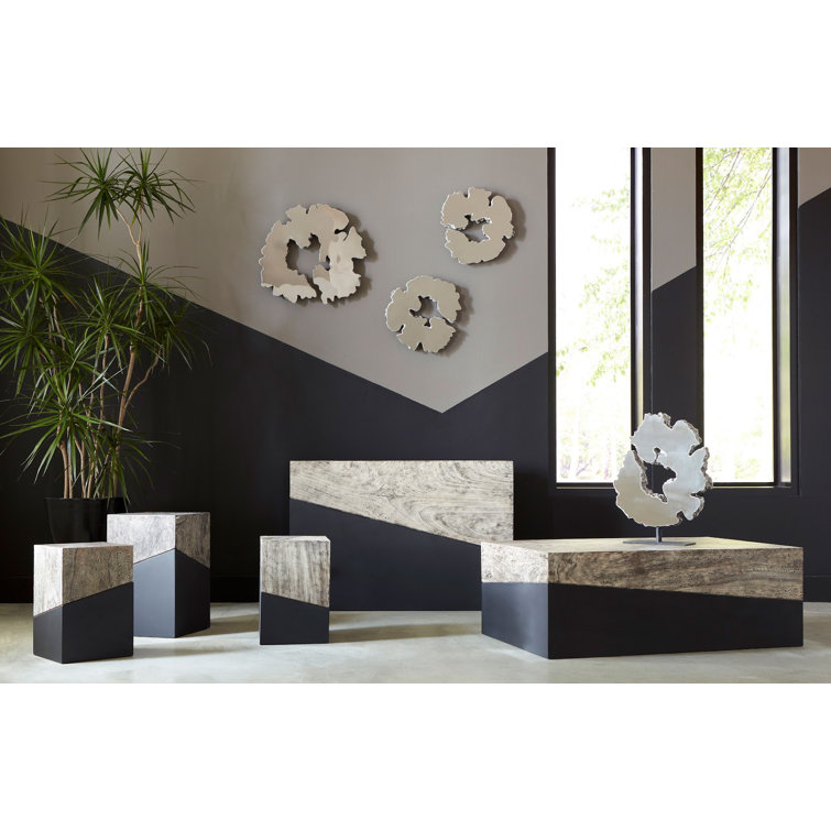 Black and Gray Square Wood Metal End Table