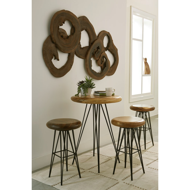Contemporary Black and Brown Swivel Solid Wood Bar Stool with Metal Legs