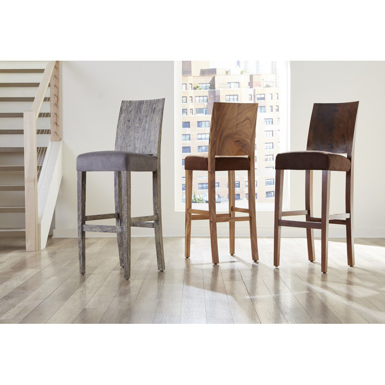 Contemporary Gray Stone & Chamcha Wood Bar Stool, 47.5"