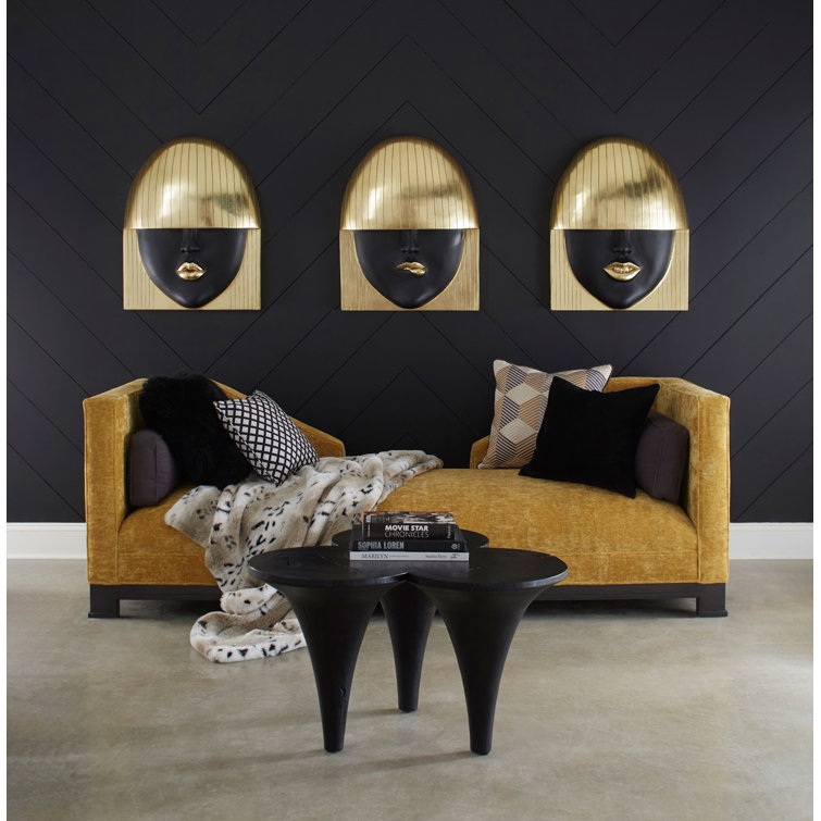 Large Black and Gold Leaf Fashion Faces Wall Sculpture
