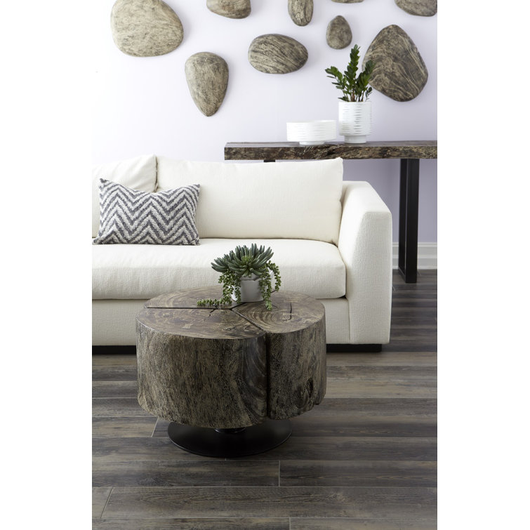 Clover Gray Chamcha Wood Round Coffee Table with Metal Base