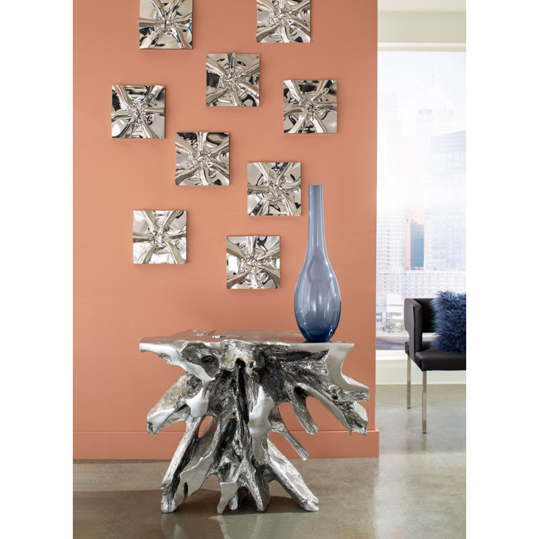 Luxe Silver Leaf Rectangular Console Table with Storage
