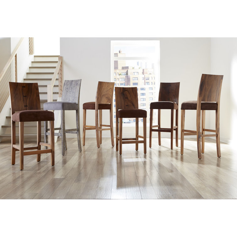 Chamcha Wood and Brown Leather Counter Stool